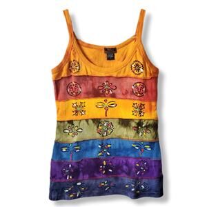 Women Rising International Rainbow Multicolor Tank Top L Boho Hippie Nepal NEW